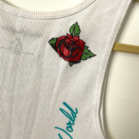 DISNEY | Women’s White Mickey Mouse Tatoo Style Bling Graphic Tank Top Sz Large - Picture 4 of 7